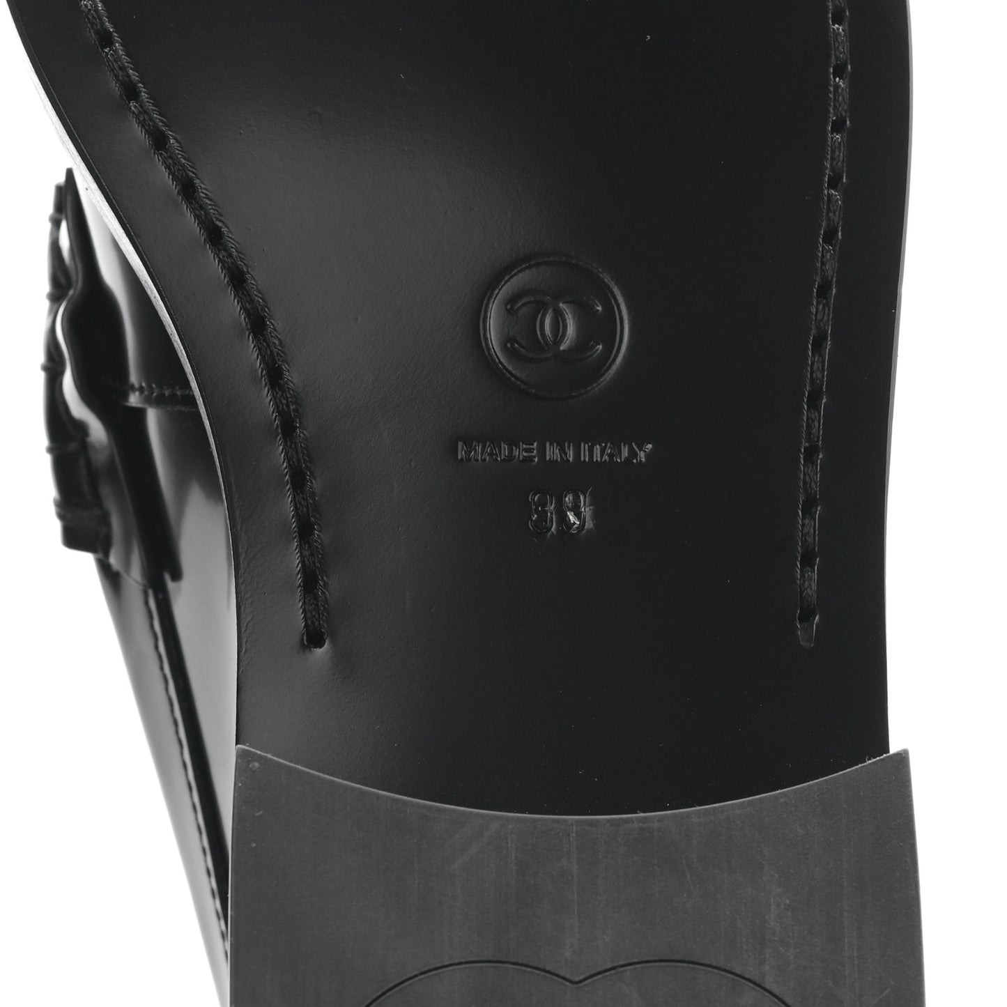 Shiny Calfskin Logo Loafers 39 Black