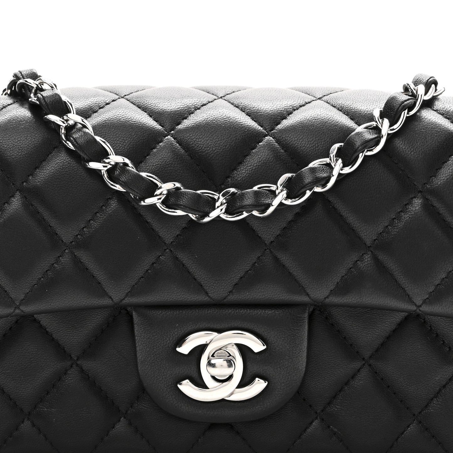 Lambskin Quilted Mini Rectangular Flap Black