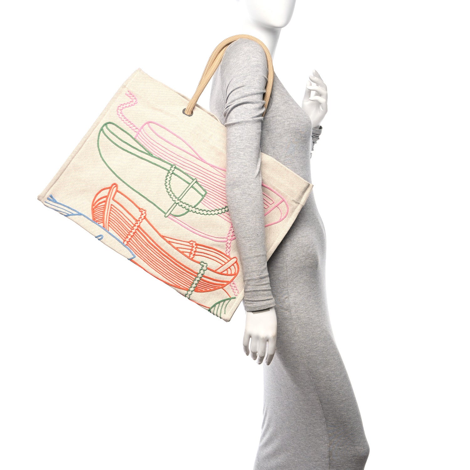 Hermes H Canvas Embroidered Thalassa Beach Bag Multicolor 3 of 9