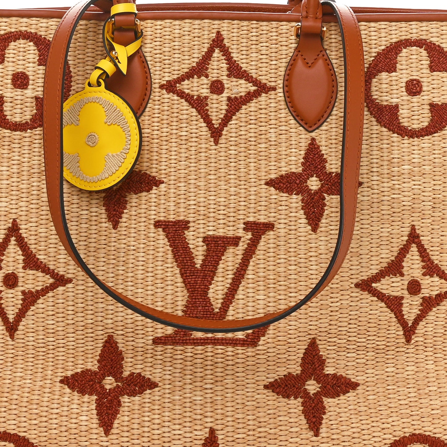 Raffia Calfskin Monogram Giant Onthego GM Tan