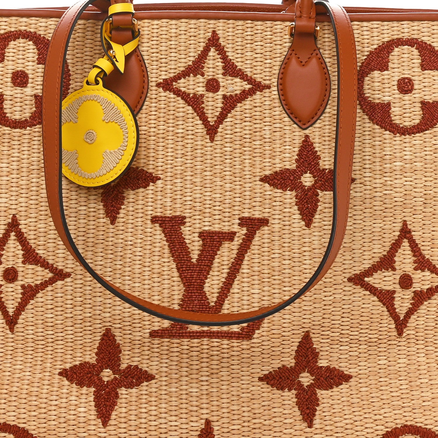 Louis Vuitton Raffia Calfskin Monogram Giant Onthego GM Tan 7 of 9
