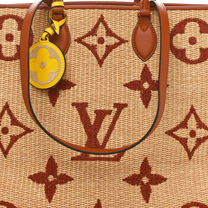 Louis Vuitton Raffia Calfskin Monogram Giant Onthego GM Tan 7 of 9