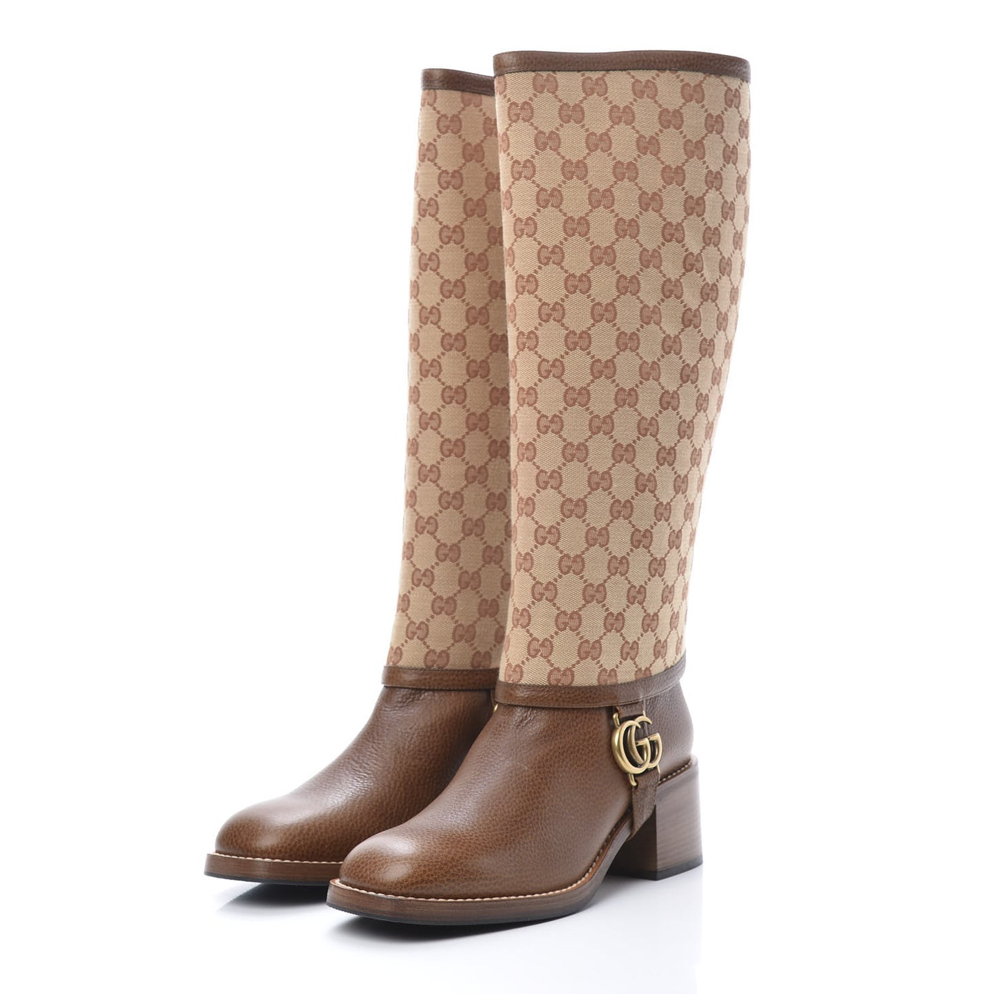 GG Monogram Calfskin Lola Tall Boots 41.5 Beige Ruggine Cuir