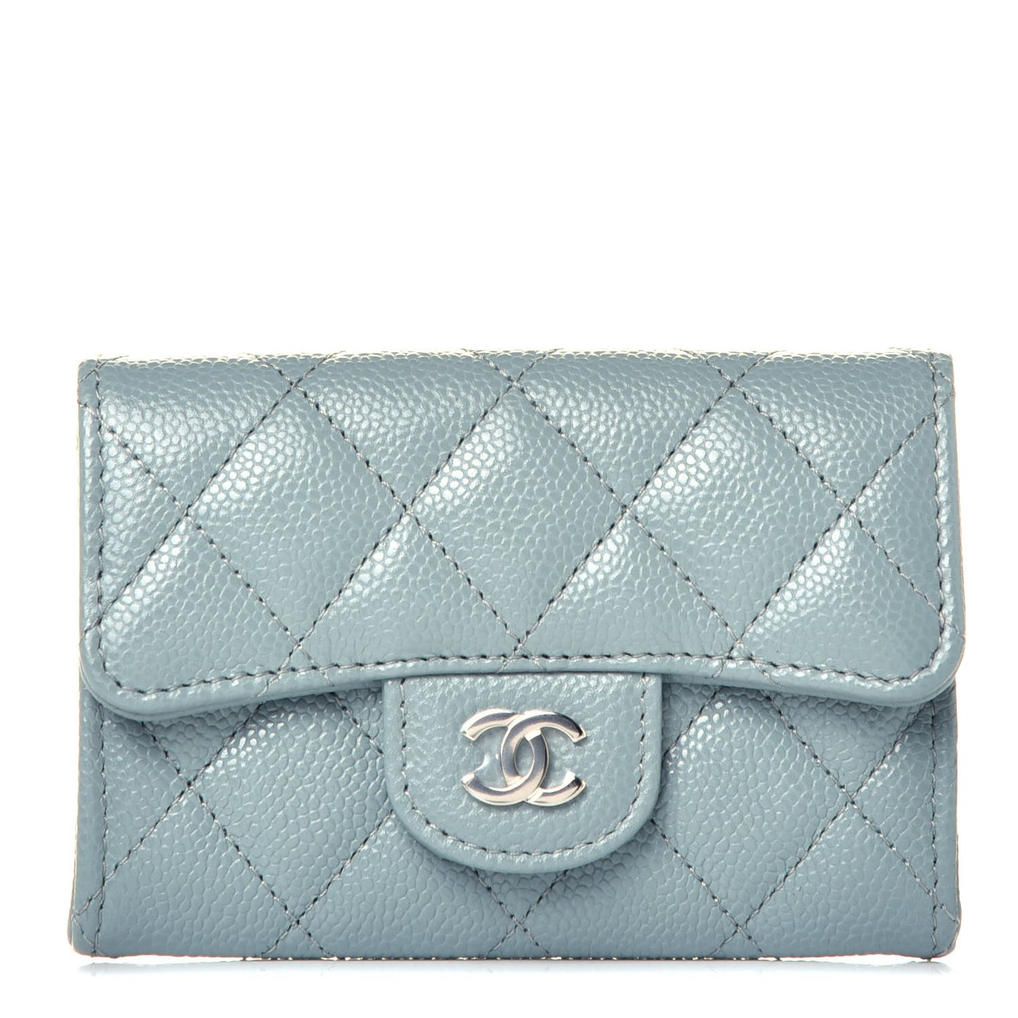 Caviar Quilted Flap Card Holder Wallet Blue