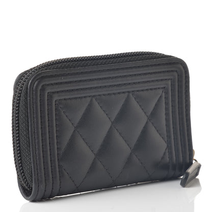 Chanel Lambskin Quilted Zip Around Boy Coin Purse Wallet Black 3 of 8