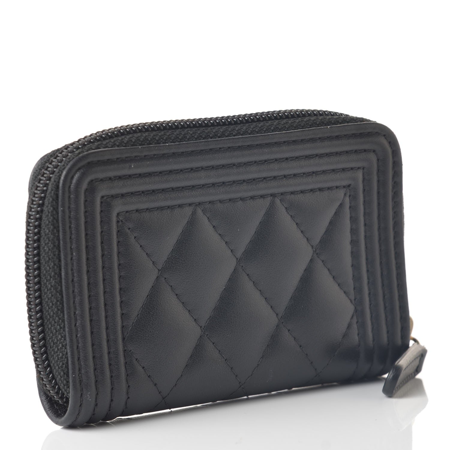 Chanel Lambskin Quilted Zip Around Boy Coin Purse Wallet Black 3 of 8