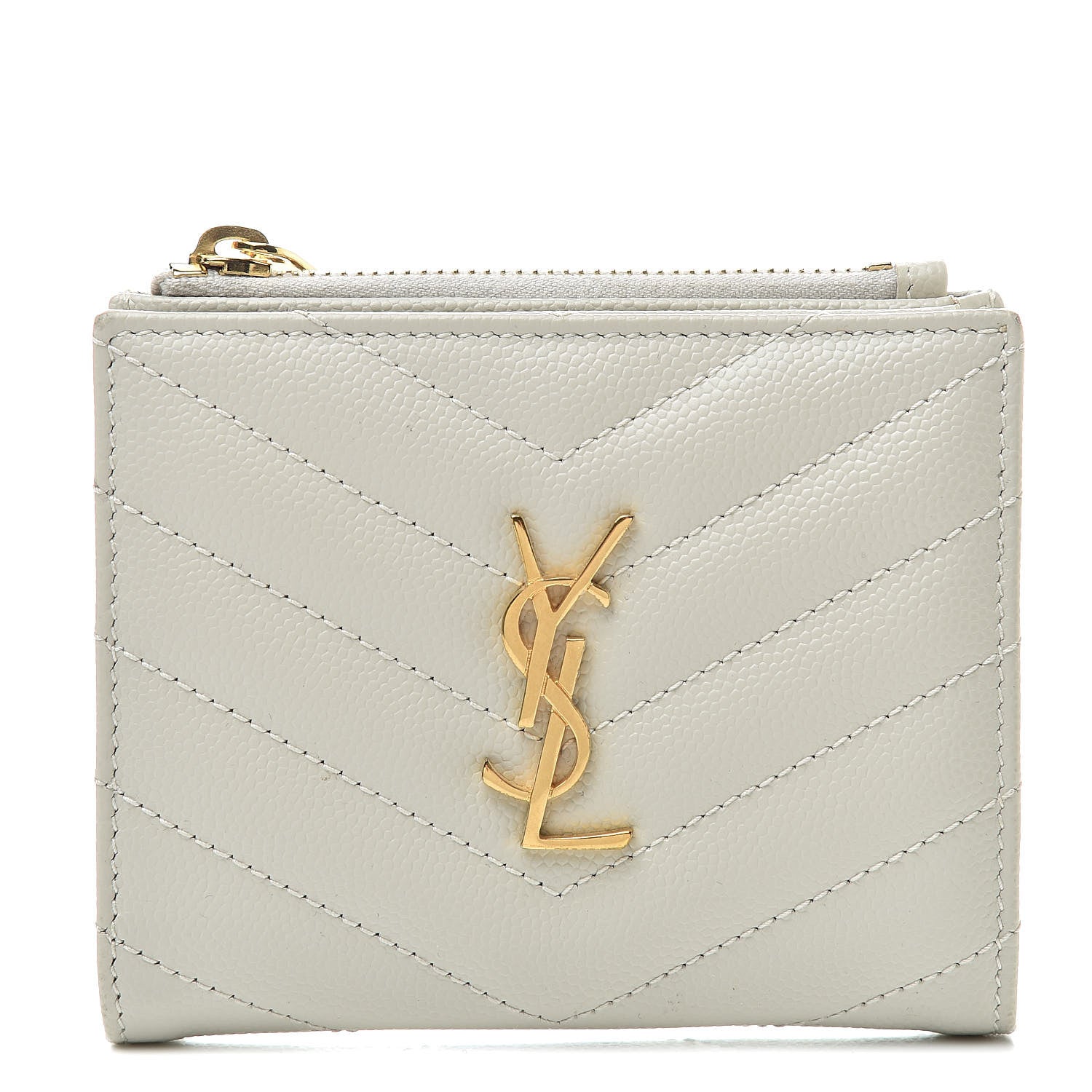 Saint Laurent Grain De Poudre Matelasse Chevron Monogram Zipped Card Case Crema Soft 1 of 11