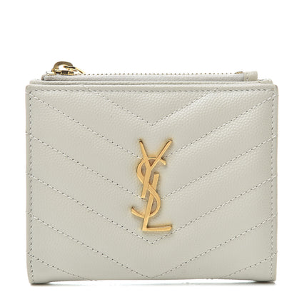 Saint Laurent Grain De Poudre Matelasse Chevron Monogram Zipped Card Case Crema Soft 1 of 11