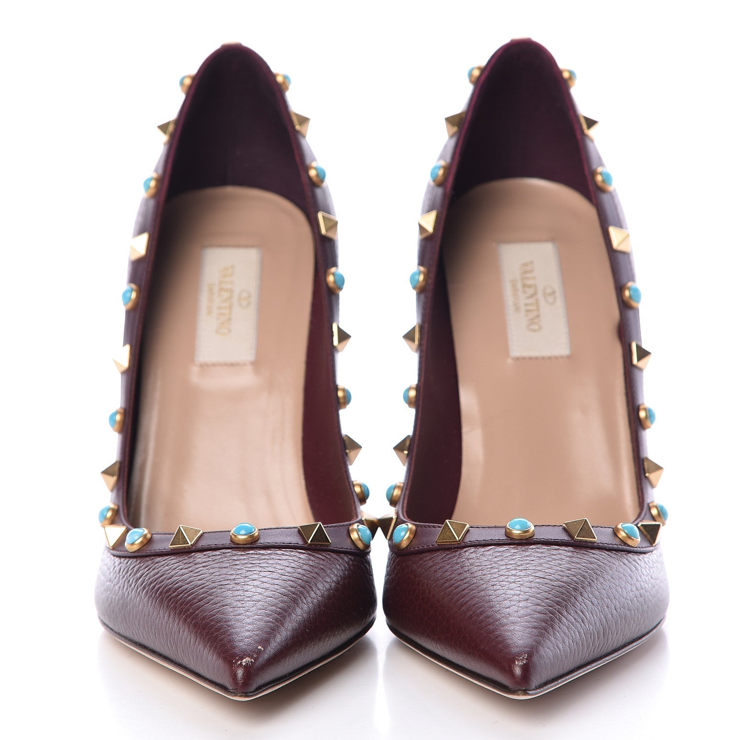 Valentino Garavani Pebbled Calfskin Rockstud Rolling 100mm Pumps 39 Rubin 2 of 13