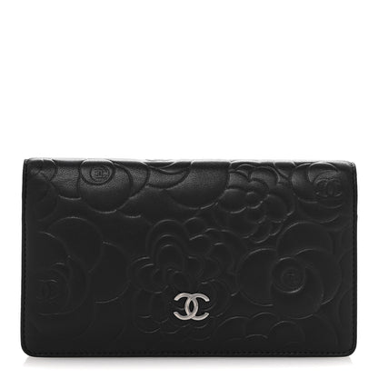 Chanel Lambskin Camellia Embossed Yen Wallet Black 1 of 13
