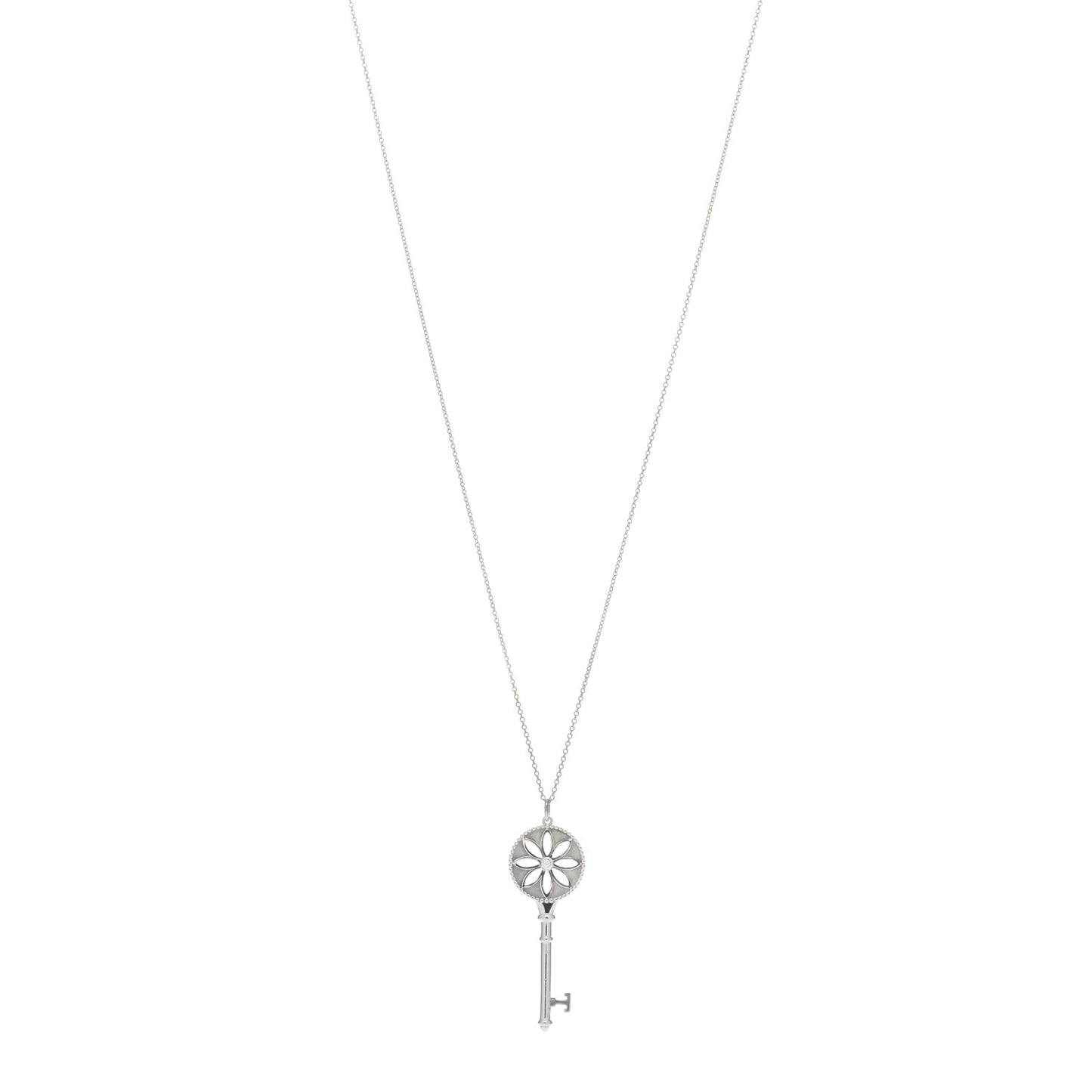 Sterling Silver Diamond Large Daisy Key Pendant Necklace