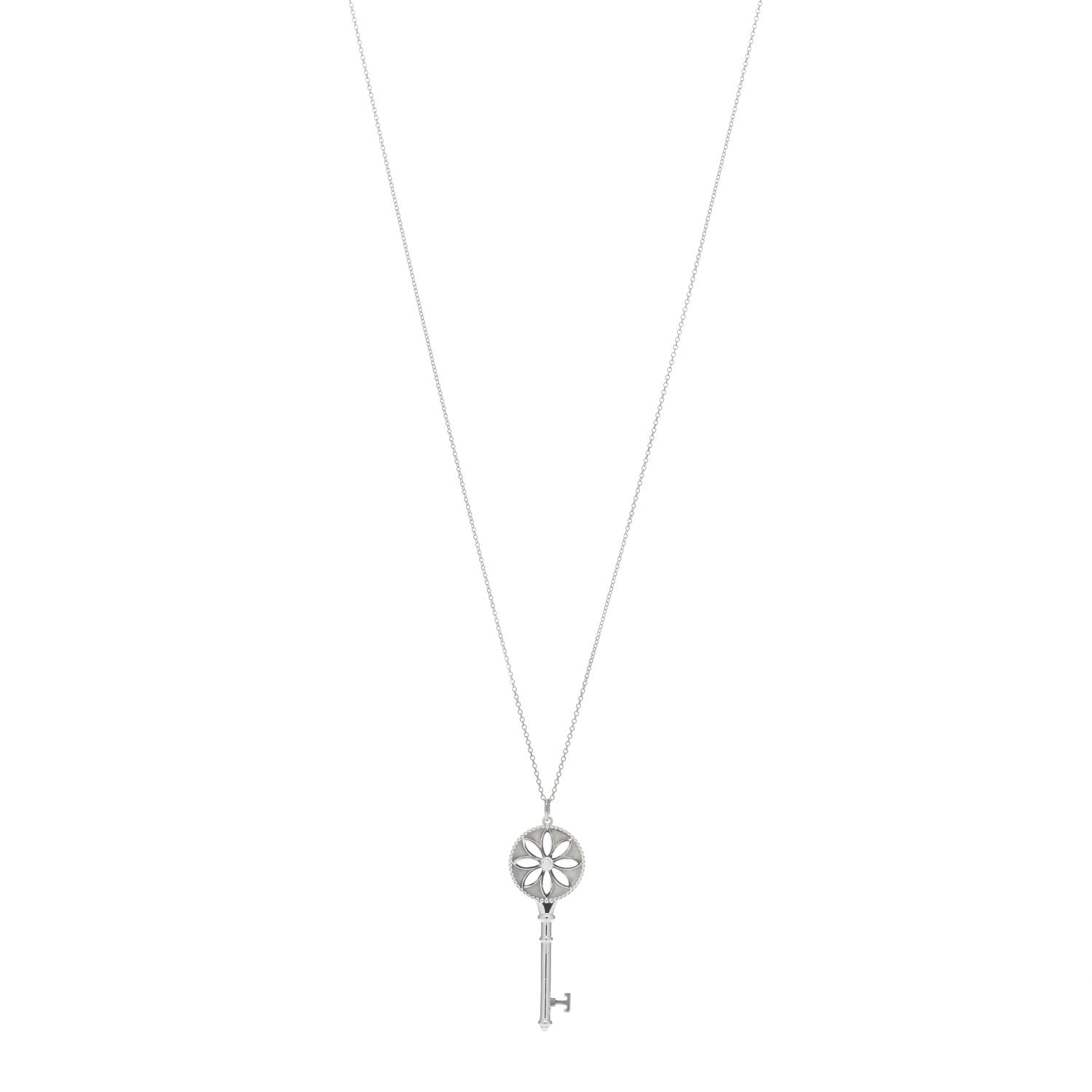 Tiffany Sterling Silver Diamond Large Daisy Key Pendant Necklace 1 of 5