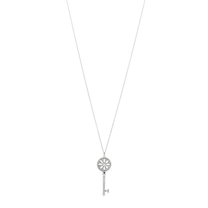 Tiffany Sterling Silver Diamond Large Daisy Key Pendant Necklace 1 of 5