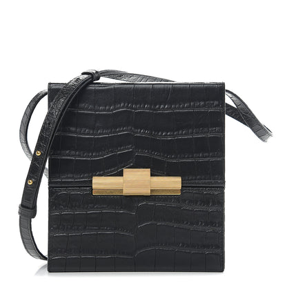 Bottega Veneta Calfskin Crocodile Embossed Daisey Box Clutch Black 1 of 9