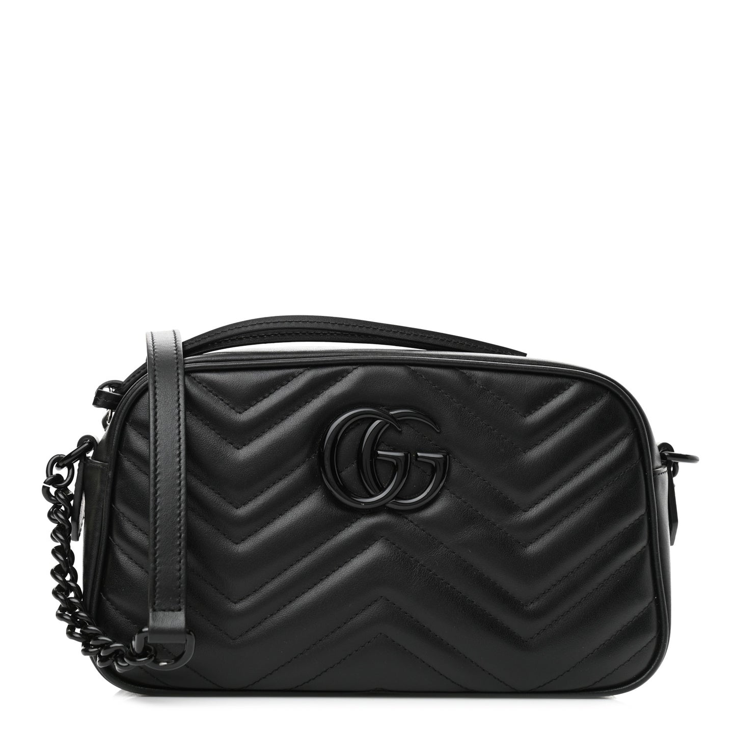 Calfskin Matelasse Monochrome Small GG Marmont Chain Shoulder Bag Black