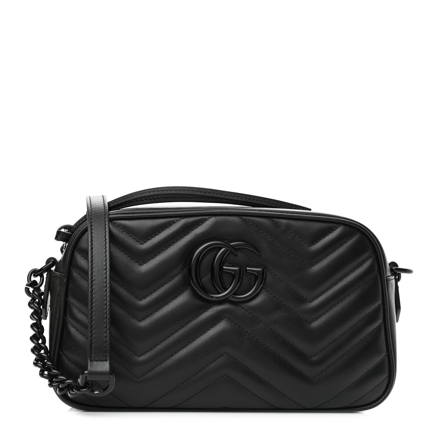 Gucci Calfskin Matelasse Monochrome Small GG Marmont Chain Shoulder Bag Black 1 of 10