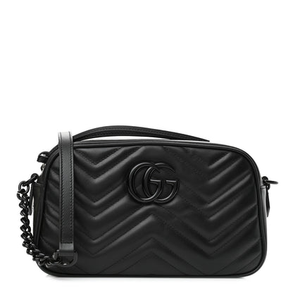 Gucci Calfskin Matelasse Monochrome Small GG Marmont Chain Shoulder Bag Black 1 of 10