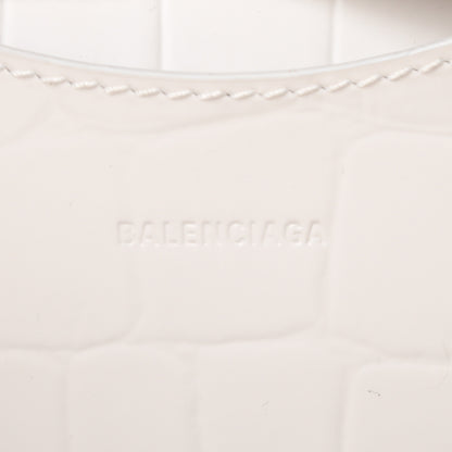 Balenciaga Semi Shiny Calfskin Crocodile Embossed Neo Classic Silver Hardware Mini City White 6 of 8