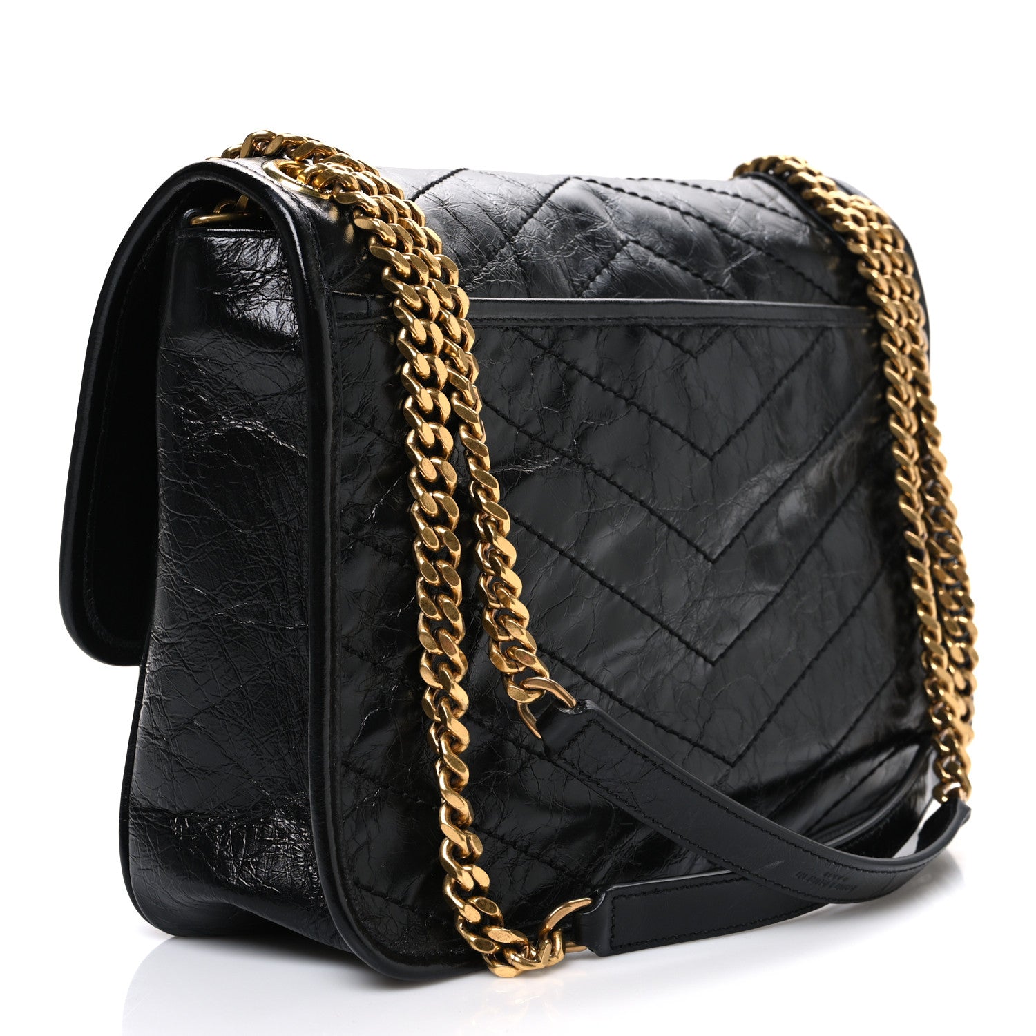 Saint Laurent Crinkled Calfskin Matelasse Monogram Medium Niki Chain Satchel Black 3 of 10