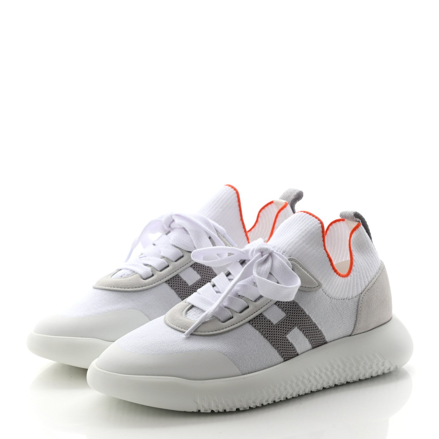 Hermes Knit Suede Goatskin Womens Crew Sneakers 37 White Gris 3 of 8
