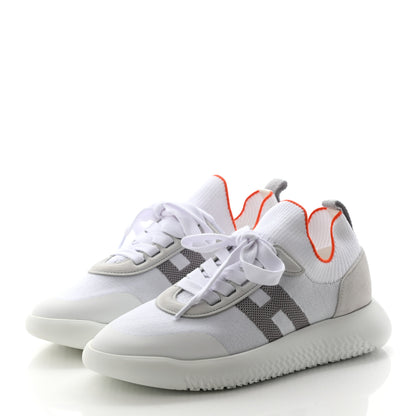 Hermes Knit Suede Goatskin Womens Crew Sneakers 37 White Gris 3 of 8