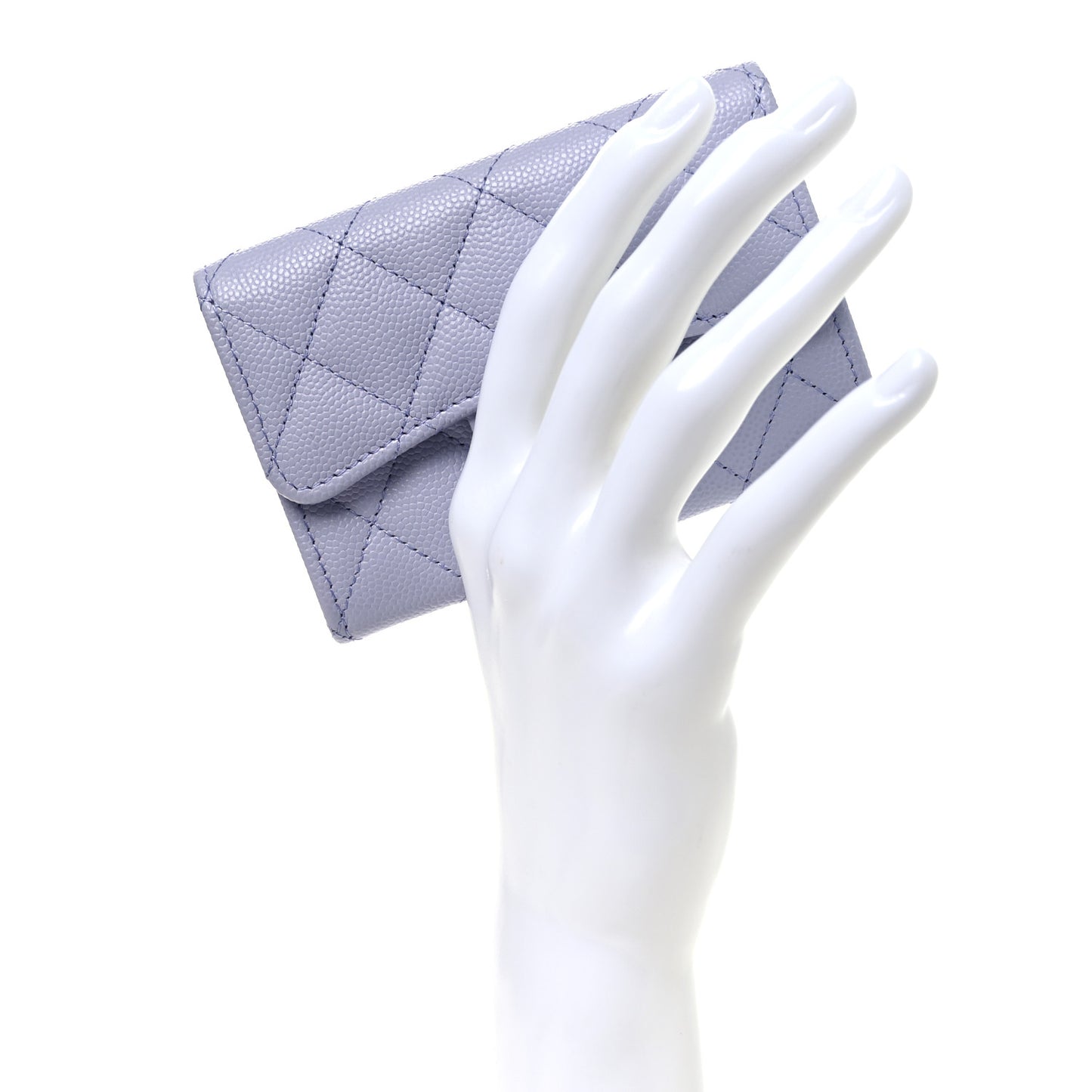 Caviar Quilted Flap Card Holder Wallet Light Purple