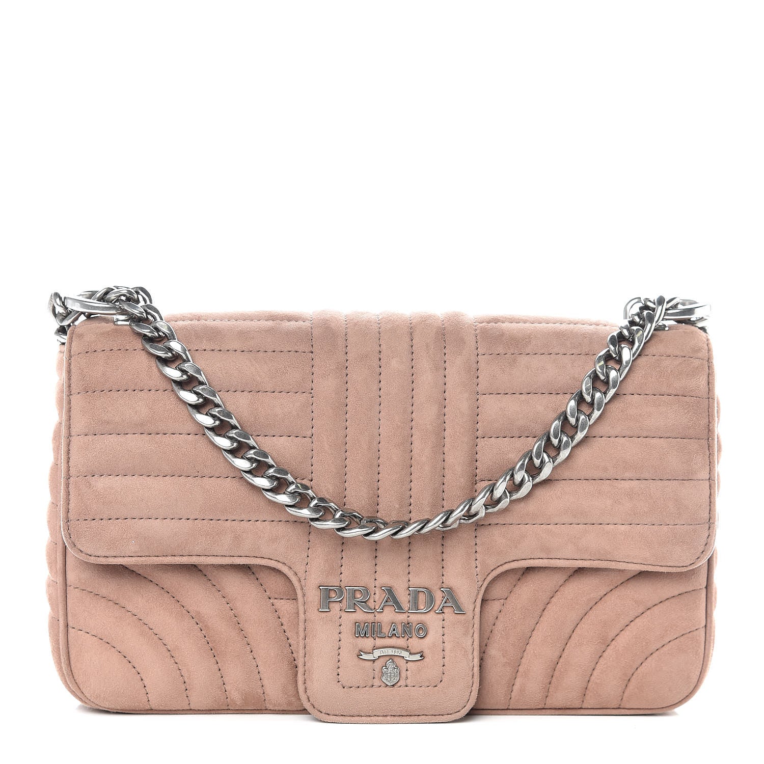 Prada Camoscio Impunture Diagramme Medium Chain Flap Shoulder Bag Dark Rose 1 of 14