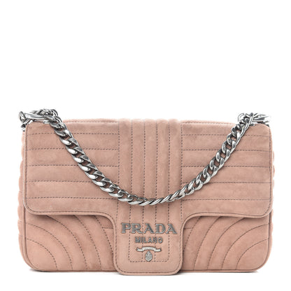 Prada Camoscio Impunture Diagramme Medium Chain Flap Shoulder Bag Dark Rose 1 of 14