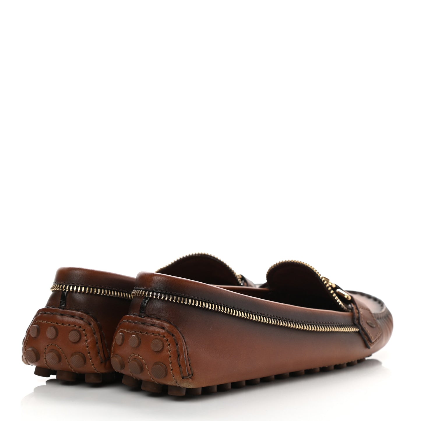 Calfskin Zipper Oxford Loafers 37 Cognac