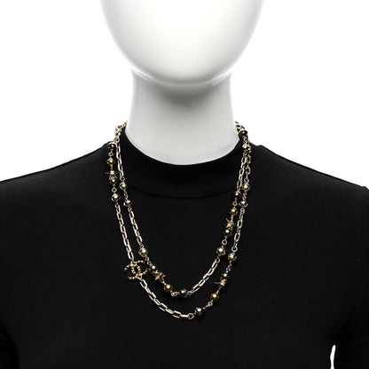 Chanel Beaded Star CC Long Necklace Green Gold 3 of 5