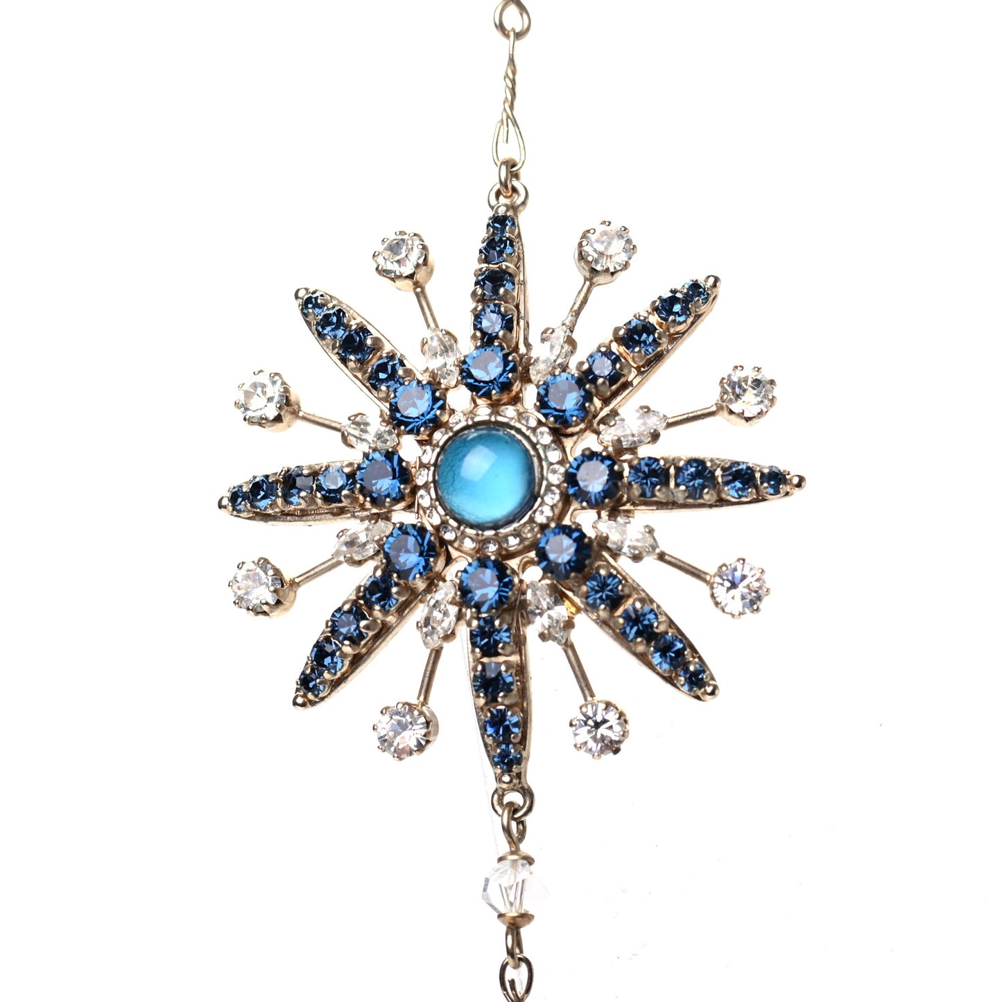 Crystal Pearl Bead CC Long Necklace Gold Blue