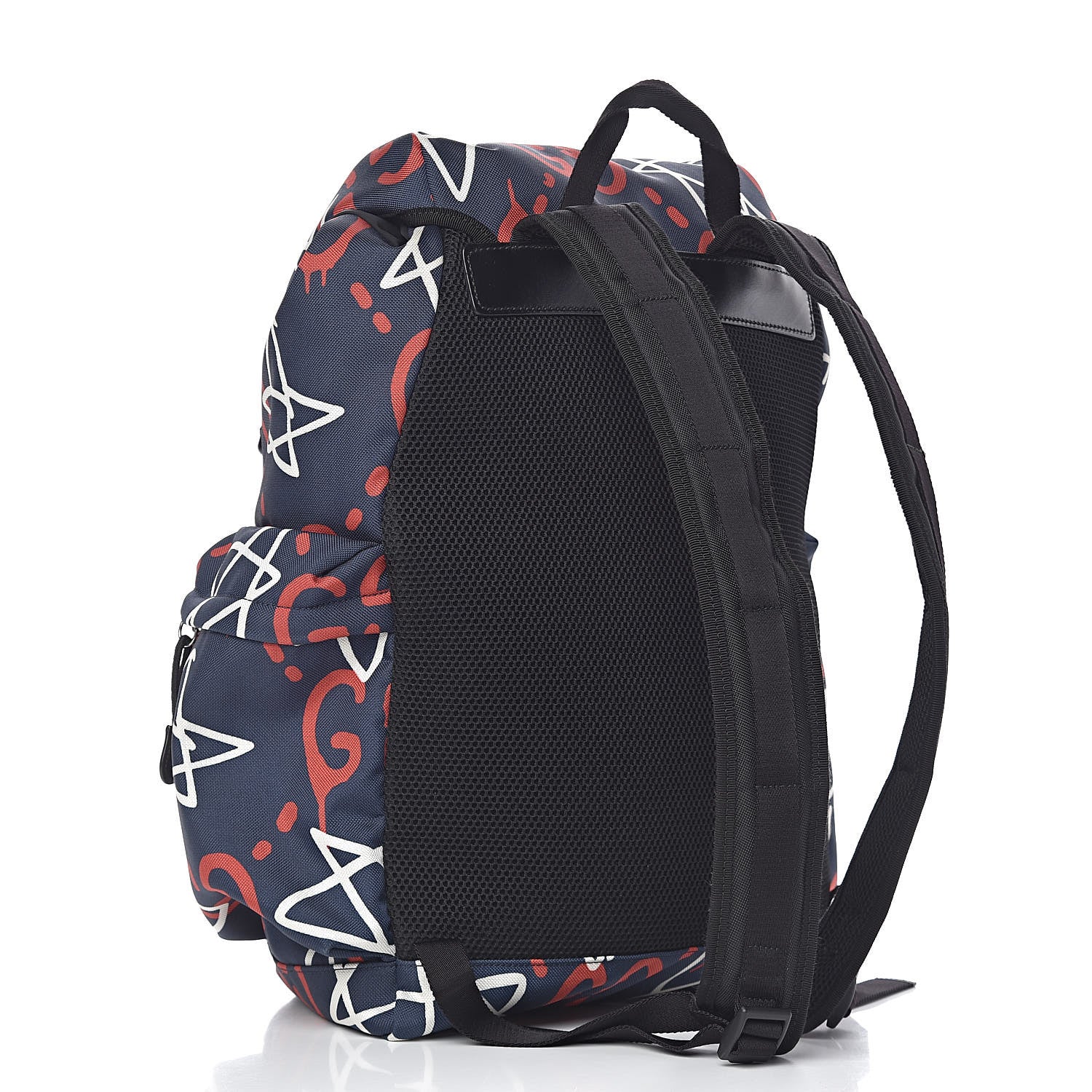 Gucci Techno Canvas GucciGhost Double Buckle Backpack Blue Agata Hibiscus Red 3 of 11
