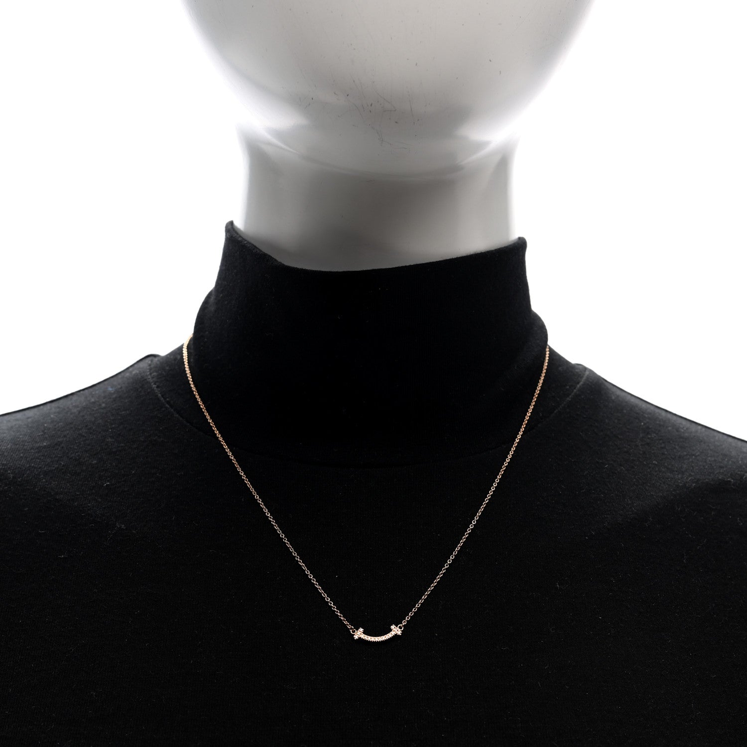 Tiffany 18K Rose Gold Diamond Mini T Smile Pendant Necklace 2 of 5