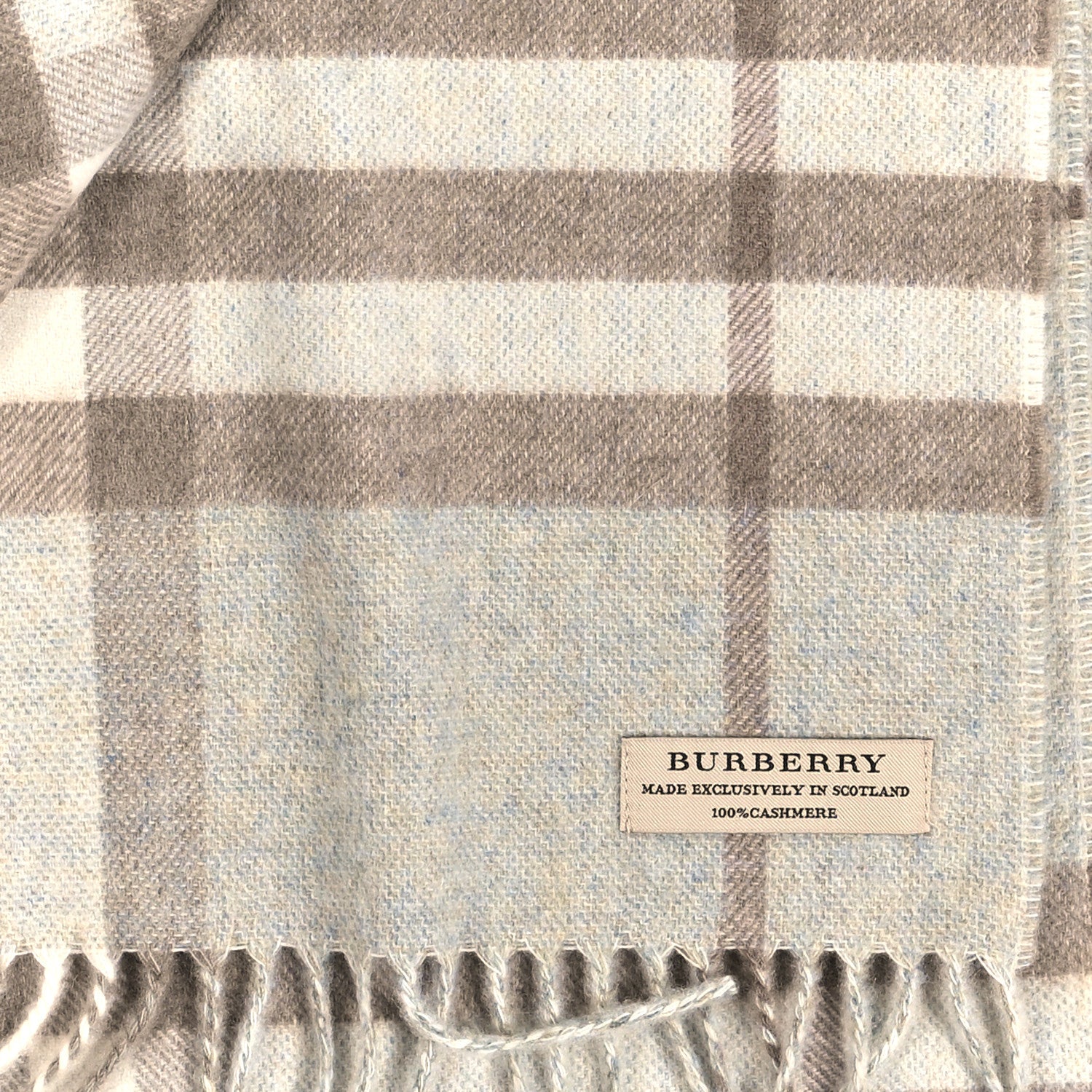 Burberry Cashmere Check Fringe Scarf Light Blue 3 of 3