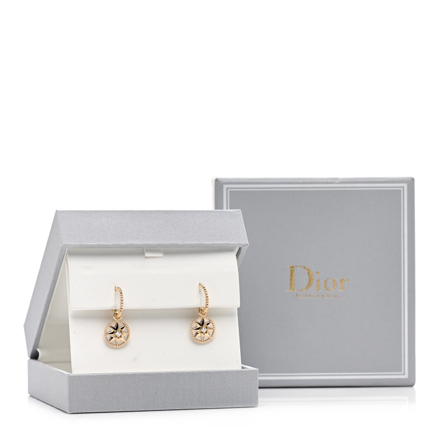 Christian Dior 18K Yellow Gold Diamond Mother of Pearl Rose Des Vents Drop Earrings 5 of 5