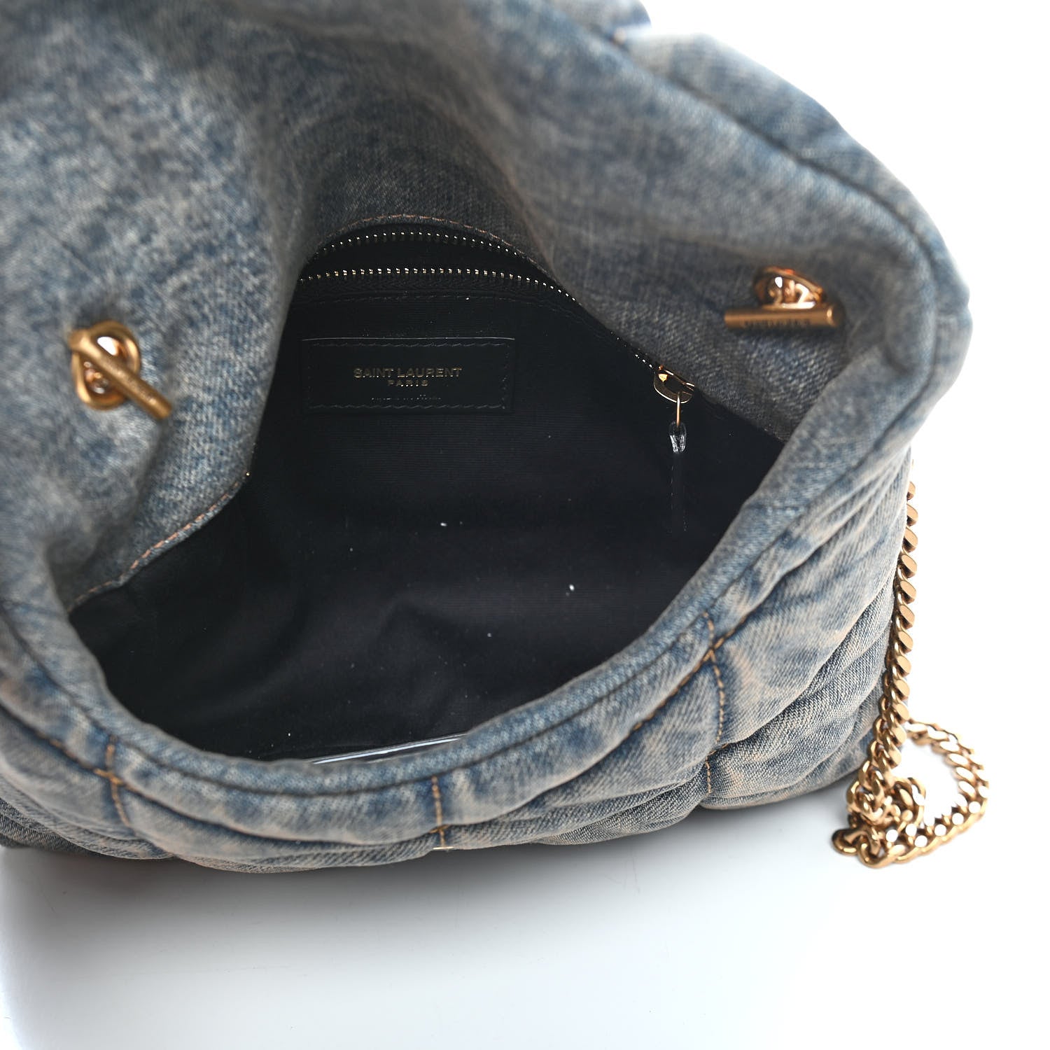 Saint Laurent Denim Quilted Toy Loulou Puffer Monogram Chain Satchel Blue Black 5 of 9