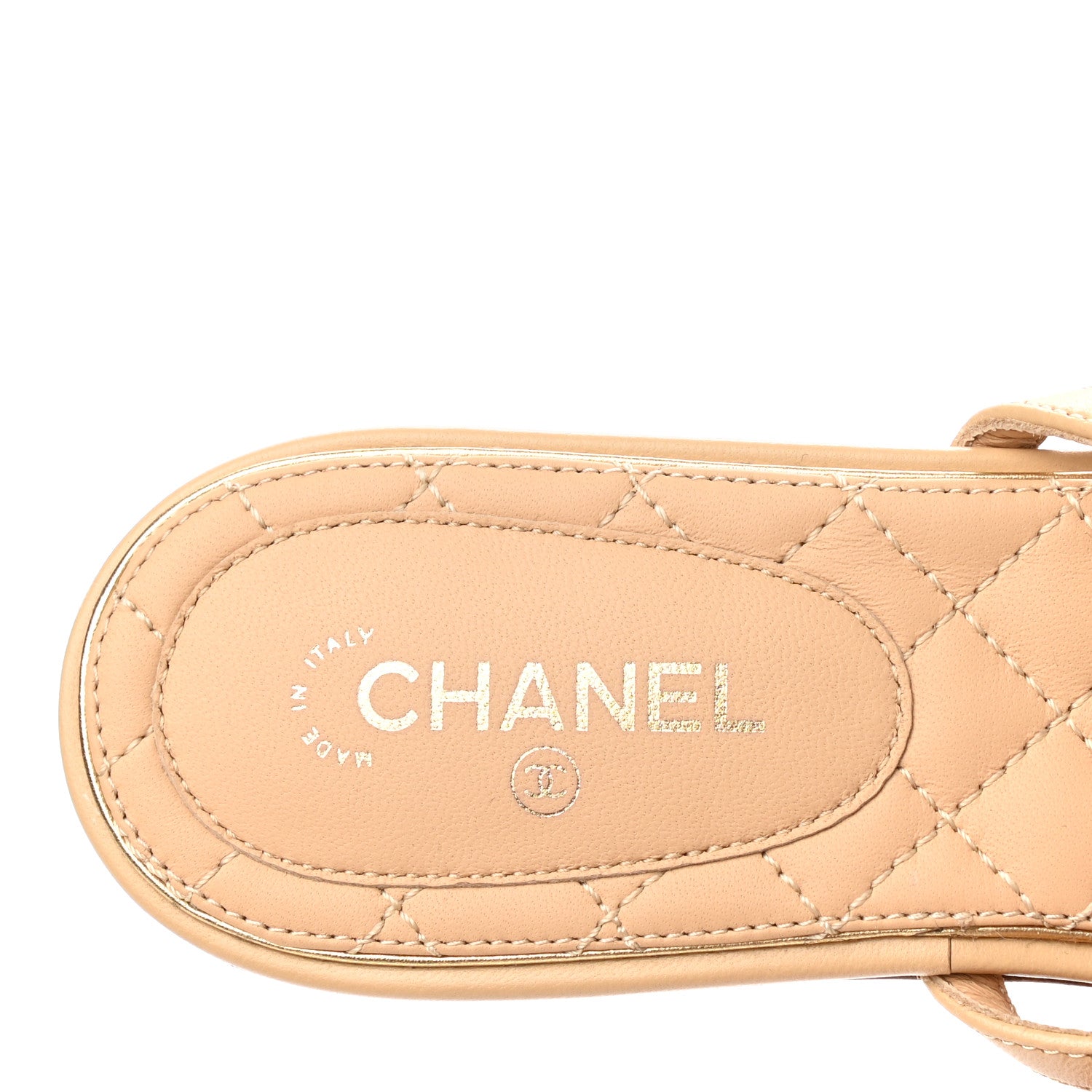 Chanel Lambskin Quilted Pearl CC Thong Sandals 38 Beige 7 of 9