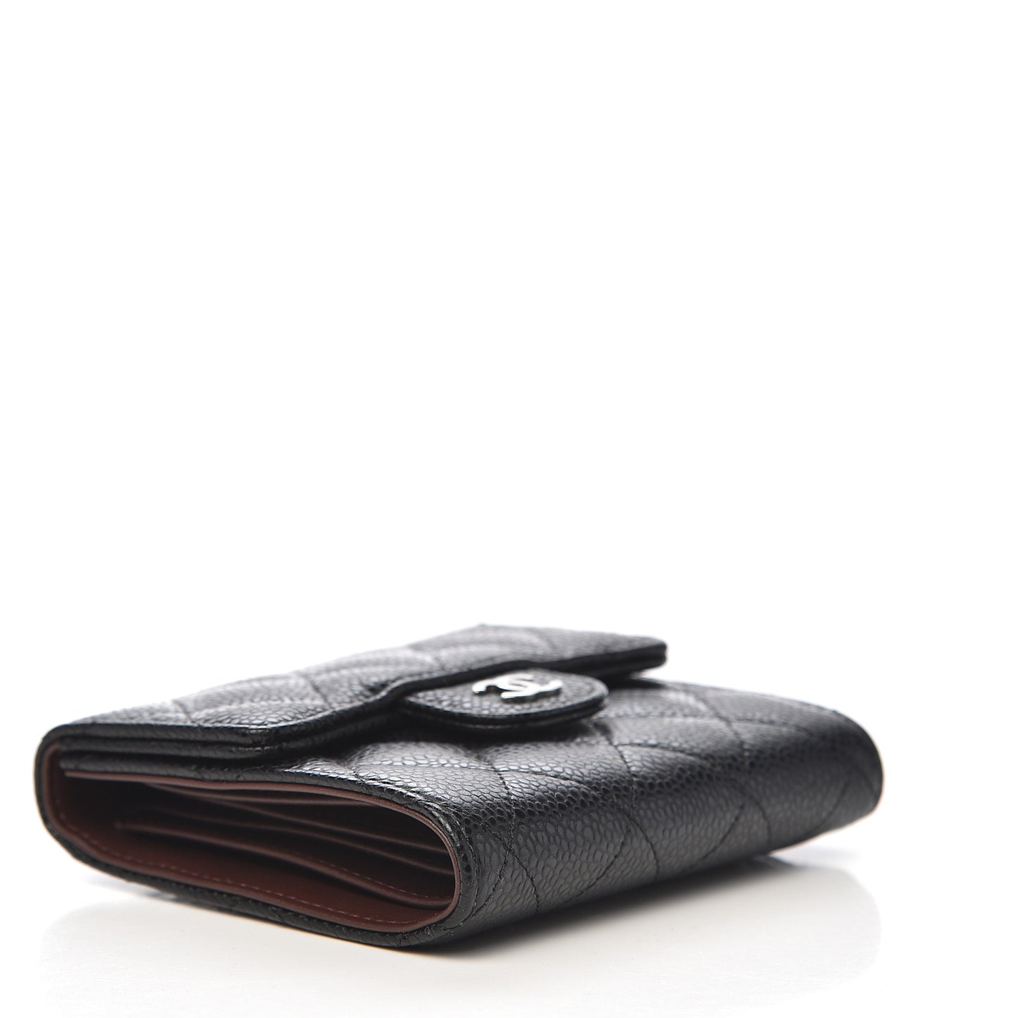 Caviar Quilted Compact Flap Wallet Black