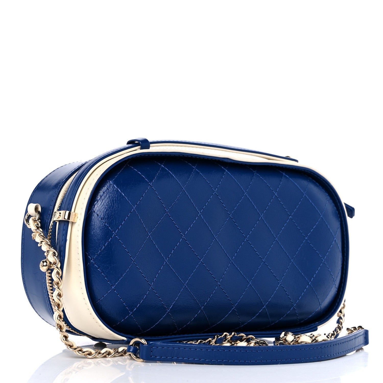 Chanel Aged Calfskin Stitched Bag Blue Light Beige 3 of 12
