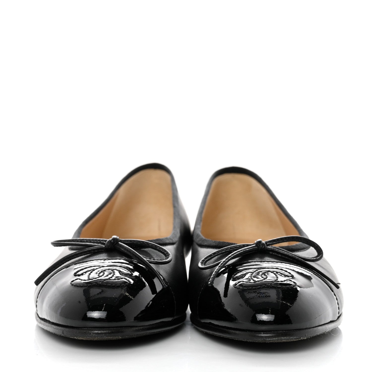 Chanel Lambskin Patent CC Cap Toe Ballerina Flats 36 Black 2 of 8