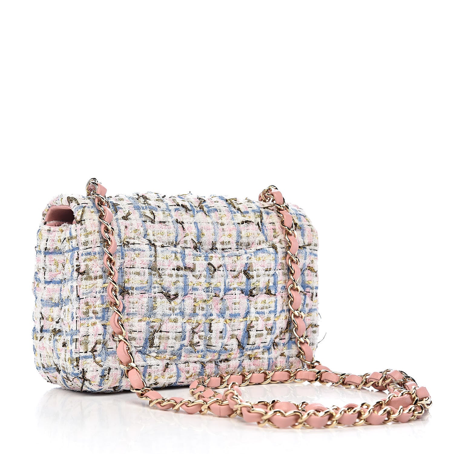 Chanel Tweed Quilted Mini Flap Blue Pink Gold 3 of 11