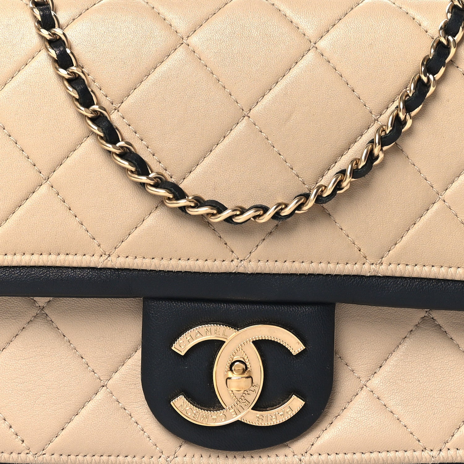 Chanel Calfskin Quilted Medium Graphic Flap Beige Black 8 of 12