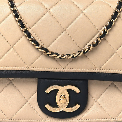 Chanel Calfskin Quilted Medium Graphic Flap Beige Black 8 of 12