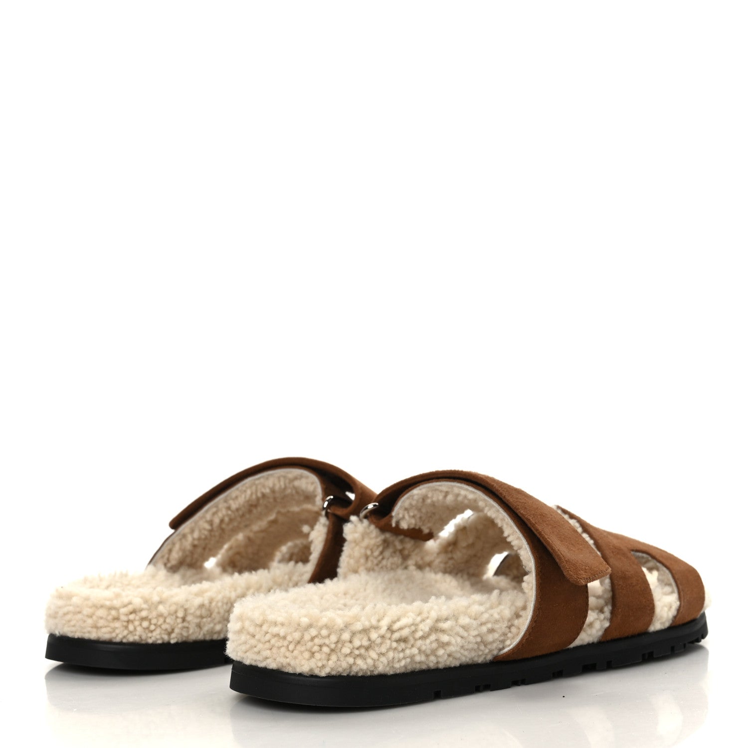 Hermes Suede Goatskin Woolskin Mens Chypre Sandals 40 Brun Fume Ecru 3 of 7