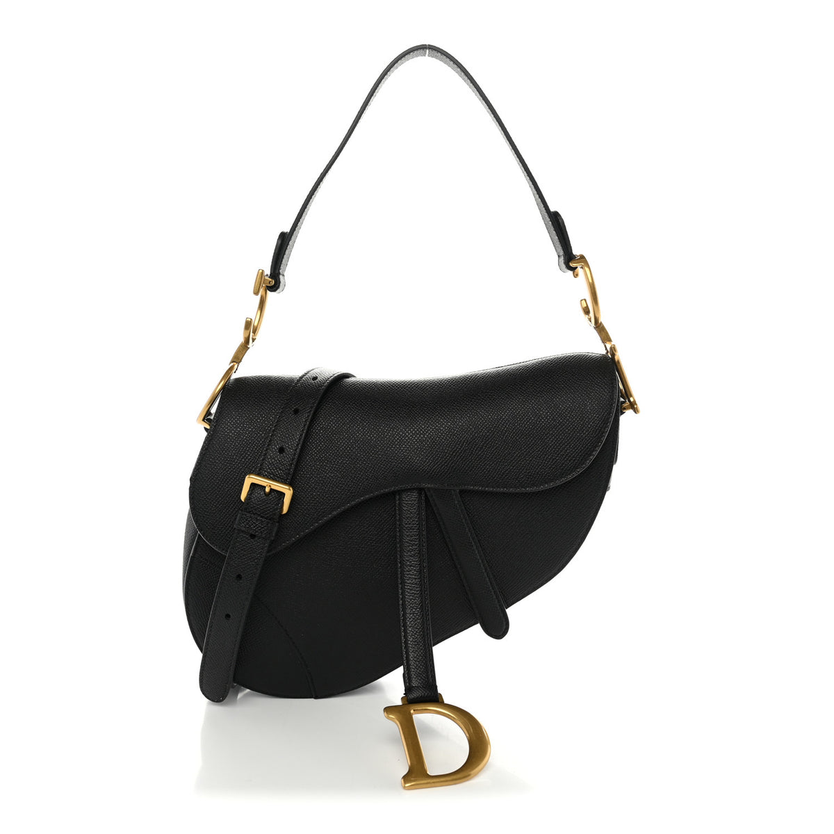 Christian Dior Grained Calfskin Saddle Bag With Strap Black 1 of 11