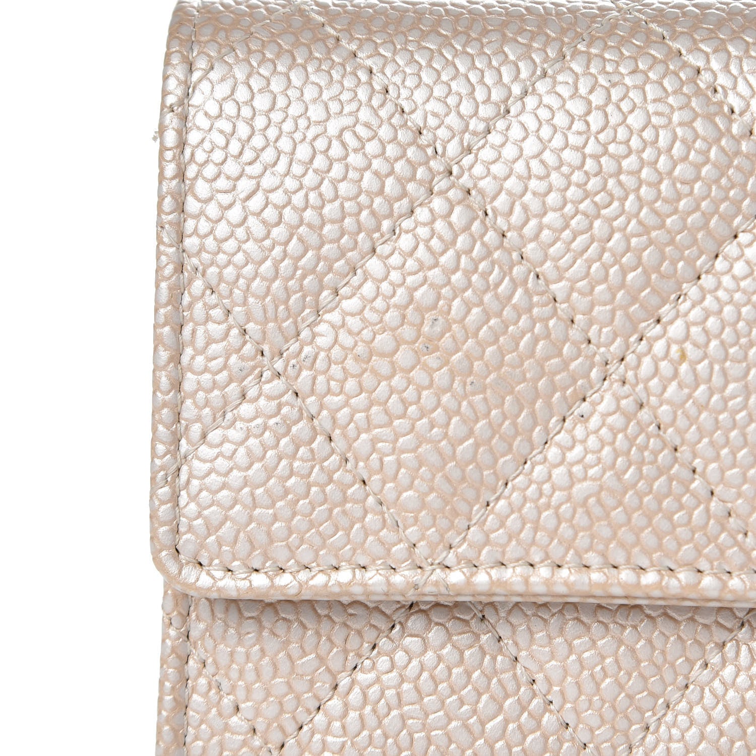 Chanel Metallic Caviar Quilted Large Gusset Flap Wallet Light Beige 9 of 16