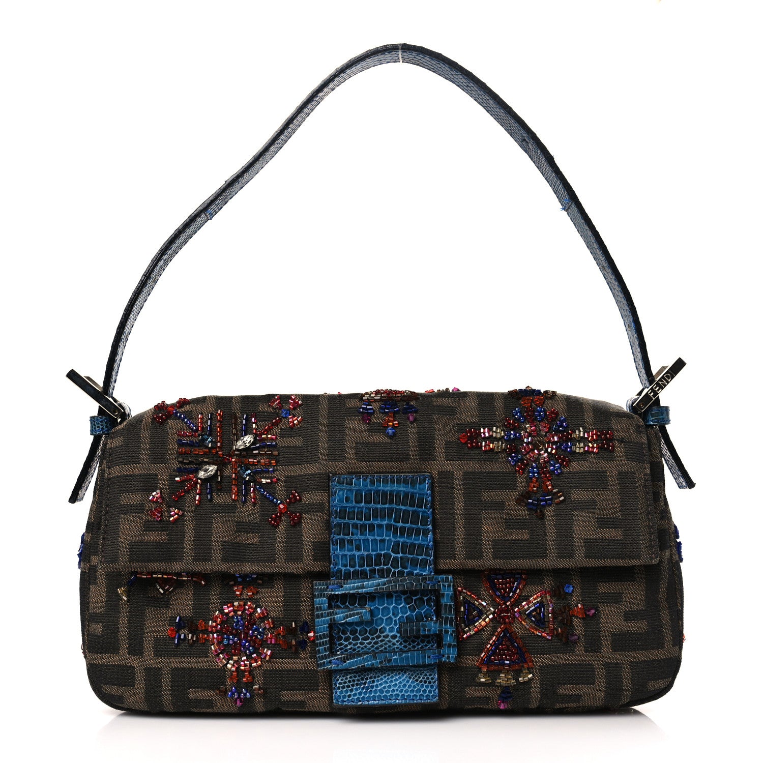 Fendi Zucca Lizard Embroidered Baguette Tobacco Multicolor 1 of 9