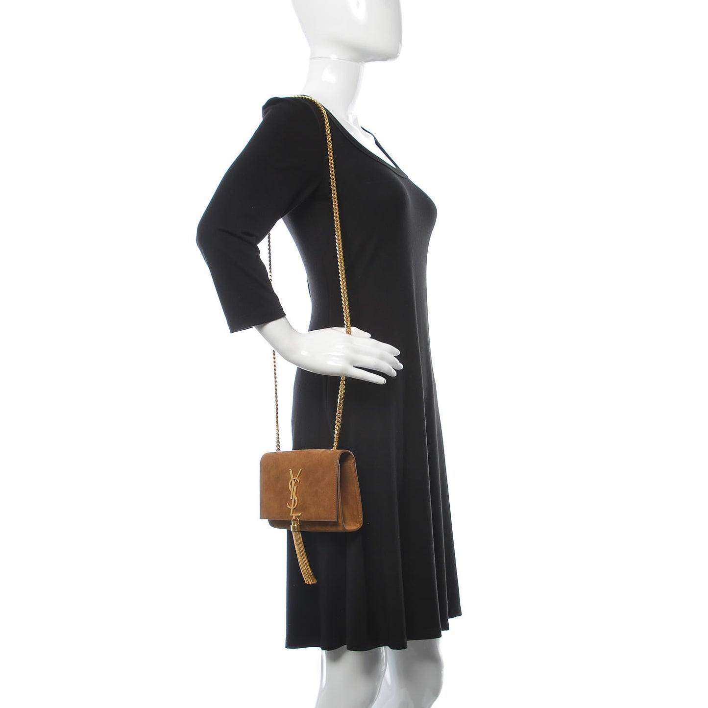 Suede Small Classic Monogram Kate Tassel Satchel Light Ochre