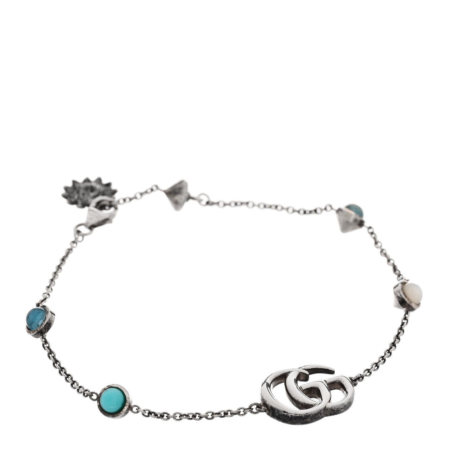 Sterling Silver Blue Topaz Mother of Pearl Resin Double G Flower Bracelet Turquoise