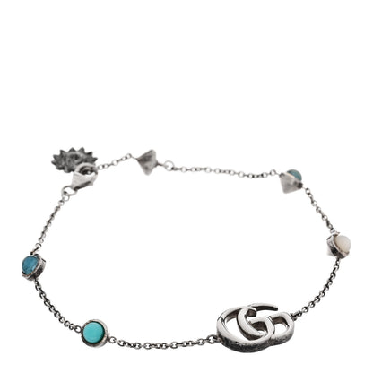Gucci Sterling Silver Blue Topaz Mother of Pearl Resin Double G Flower Bracelet Turquoise 1 of 4